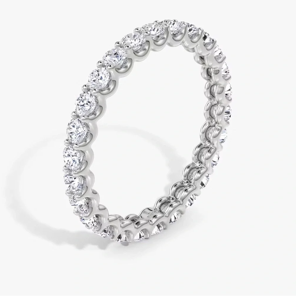 2.02 TCW Lab Diamond U-Prong Eternity Band 14K White Gold Scalloped Wedding - Picture 3 of 7